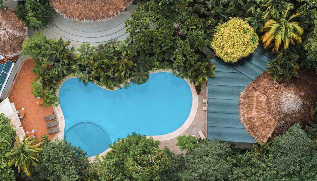 aerial photo of swimming pool