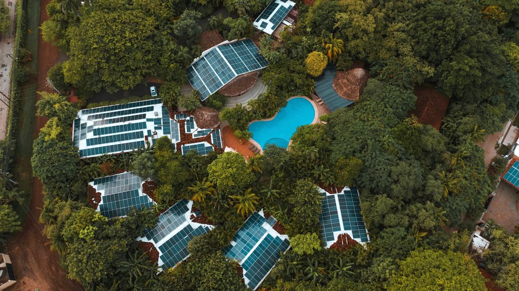 aerial photo of swimming pool
