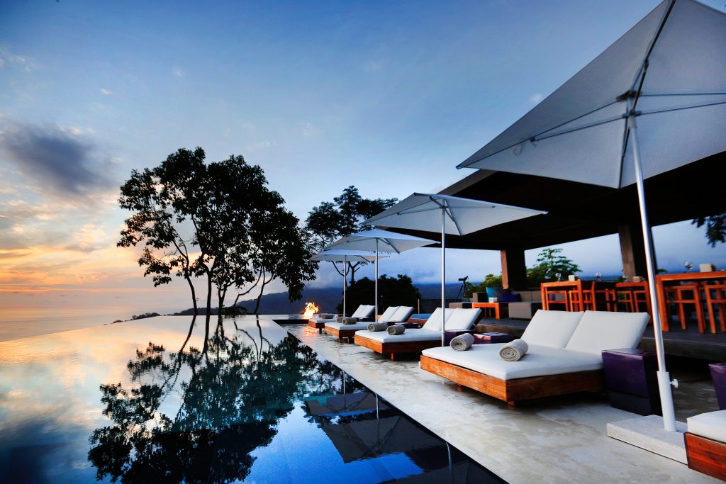 sunset by the pool