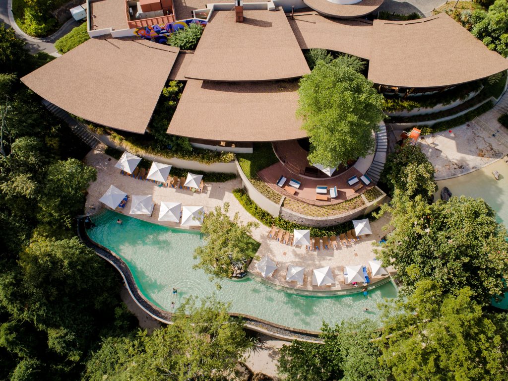 aerial pool and restaurant